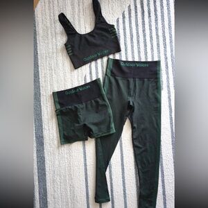 Outdoor Voices Workout Set 7/8 Legging 4/5" Short Longline Bra Evergreen S